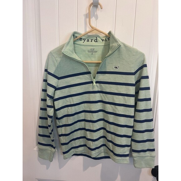 Vineyard Vines Other - Vineyard Vines Kids 1/4 Zip Pullover Small 8-10 Mint Blue Striped Whale
